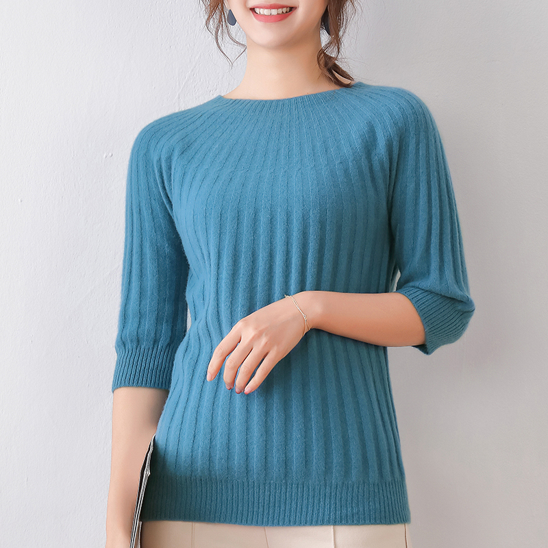 

2021 High quality Spring New Woman's 100% Wool Knitting Women's Pullovers the Neck Half-sleeve Standard Cargo Jumpers ZWEZ, Beige