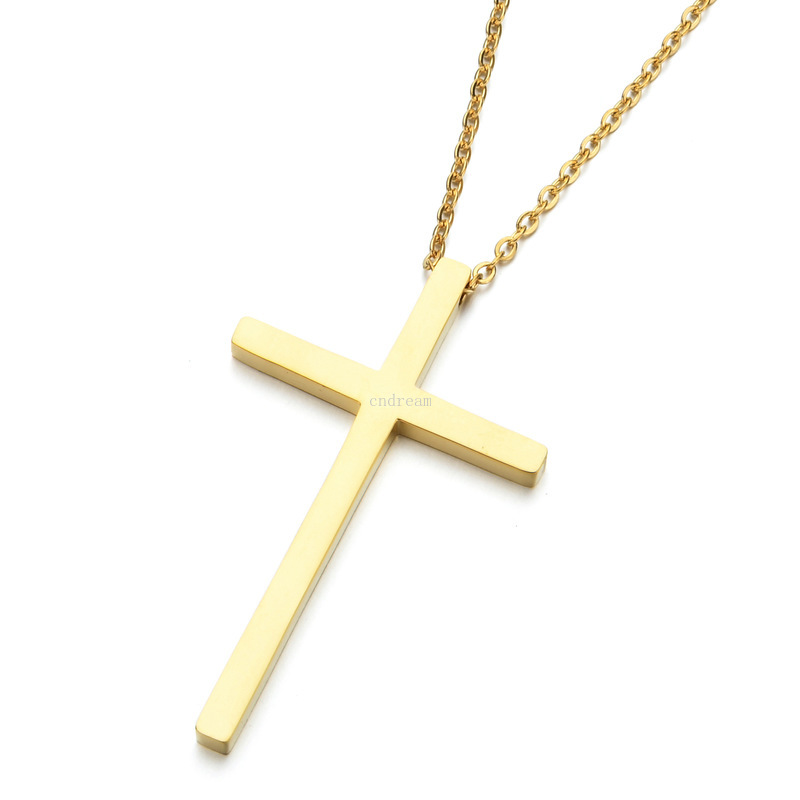 

Fashion Gold Jesus Cross necklace Stainless steel Simple pendant women men jewelry will and sandy gift