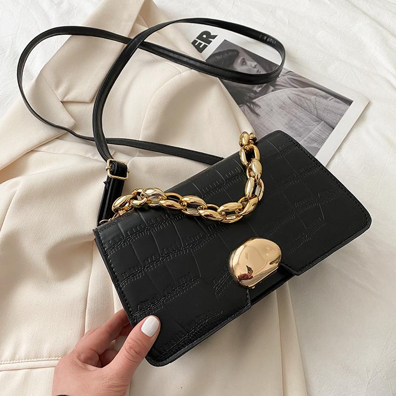 

High-quality Cross-body Handbags 2021 New Texture And Fashion Wild Ins Crocodile Pattern Single Shoulder Chain Bag, Black