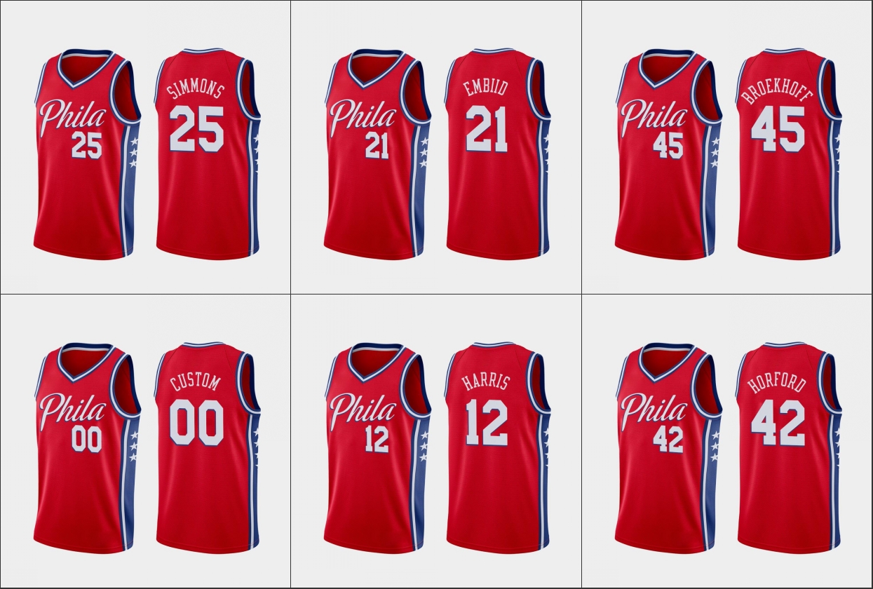 

Philadelphia 76ers Men Ryan Broekhoff Joel Embiid Ben Simmons Al Horford Tobias Harris NBA Red Custom Statement Edition Jersey, Black