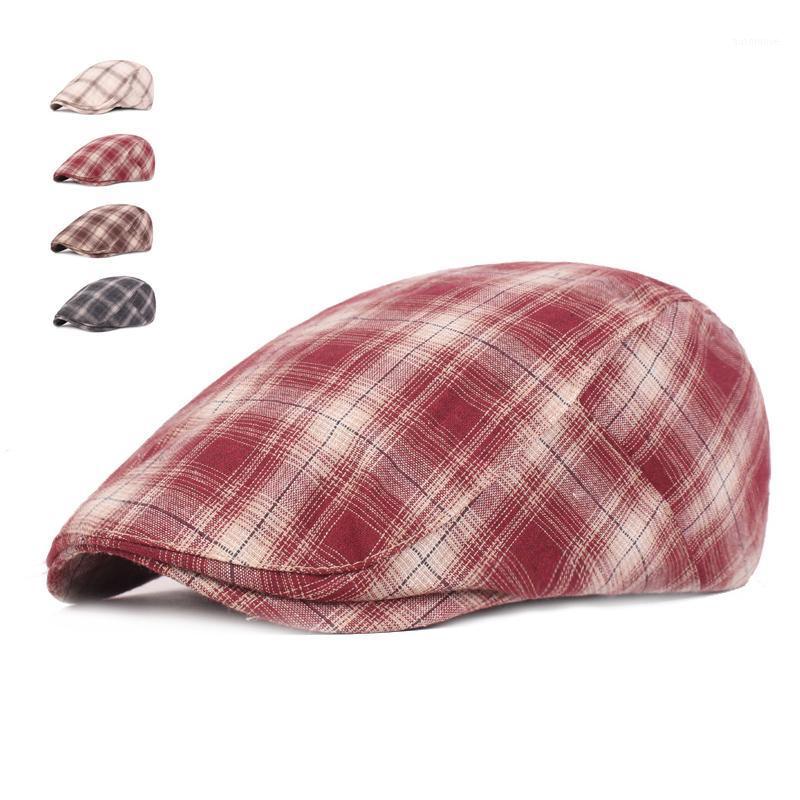 

Spring Summer Hats for Men Women Casual Plaid Cotton Beret Caps Gorras Planas British Retro Boinas Flat Caps Outdoor Sun Berets1, Black