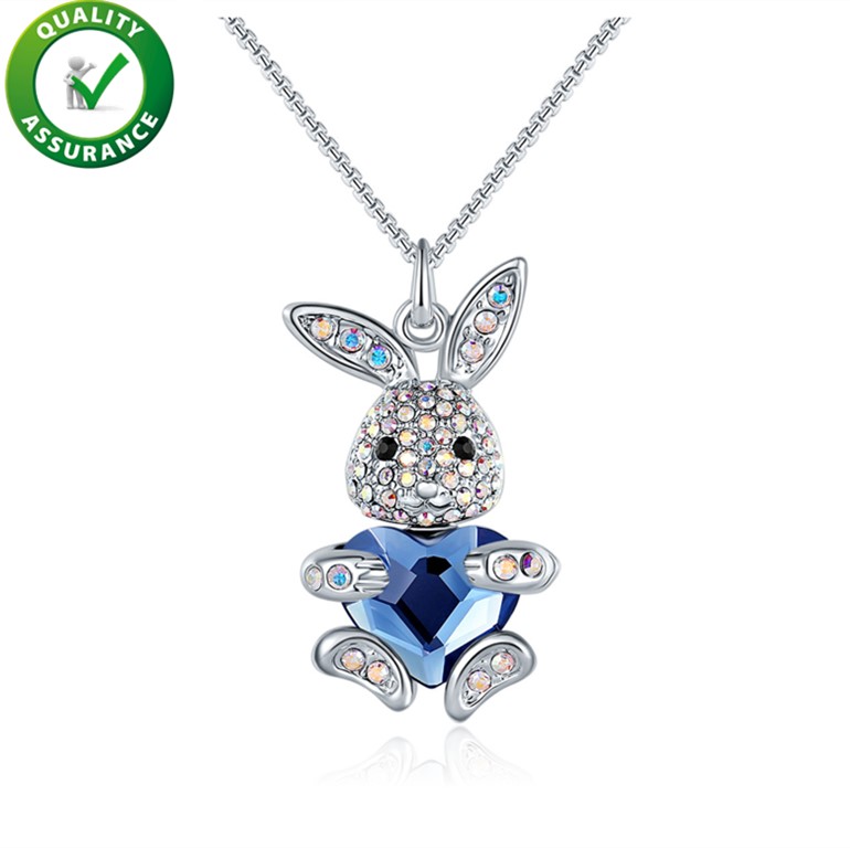 

Iced Out Pendant Luxury Designer Jewelry Women Necklaces Brands Pandora Style Charms Swarovski Crystal Love Heart Rabbit Wedding Accessories, Silver