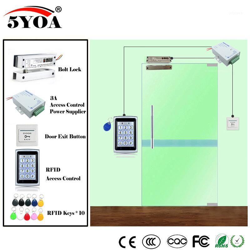 

RFID Metal Access Control System Kit Wooden Glasses Door Set+Eletric Bolt Lock+ID Card Keytab+Power Supply+Exit Button1