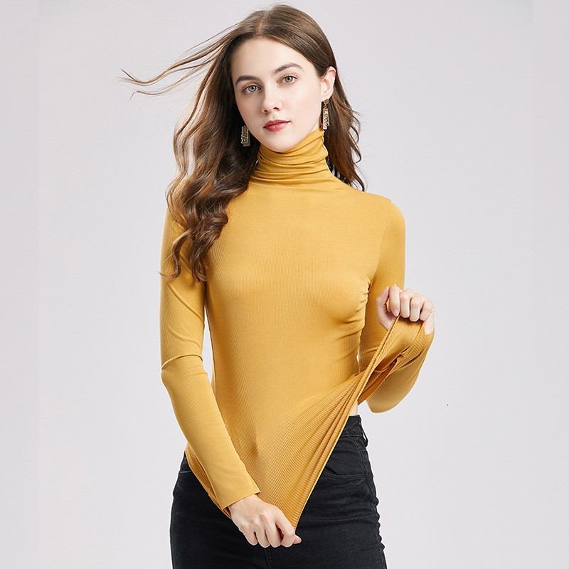 

2021 New Winter Warm Women' Nightgown Knit Sweater High Mesh Elasticity Pullovers Tight Fall Jumper Top 773B, Black