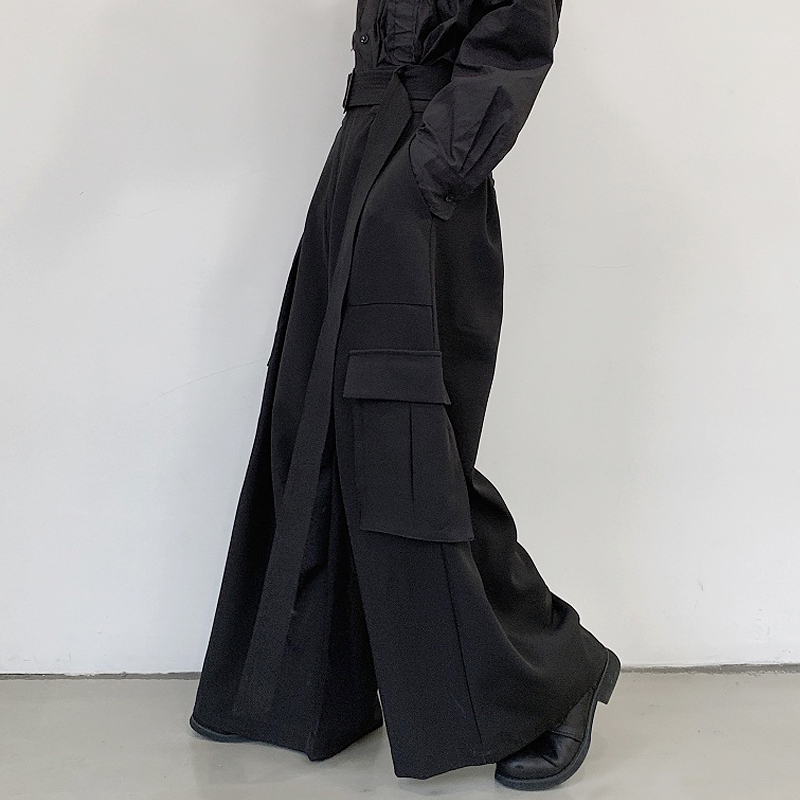 

2021 Spring Men Fall Big Pockets Leg Cargo with Vintage Hip Hop Man Belt Hare Korean Plus Size 9xl Pants 9z7z, Black