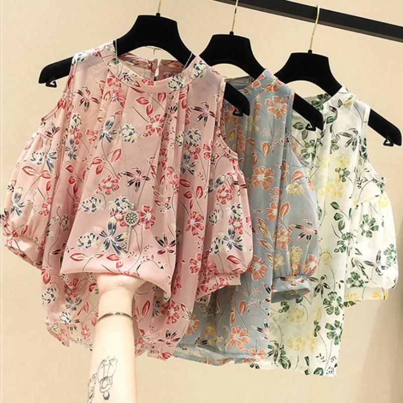 

Lantern Sleeve Chiffon Shirts Women Summer Printed Shirt Long Sleeve Blouse Elegant Women Blouses Blusas Mujer De Moda 2020, Blue