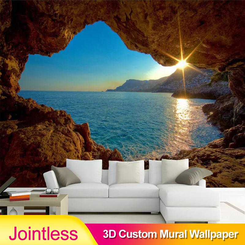 

Jointless Custom Photo Wallpaper 3D Cave Sunrise Sea Nature Landscape Large Murals Living Room Sofa Bedroom Backdrop Decor Walls, As pic
