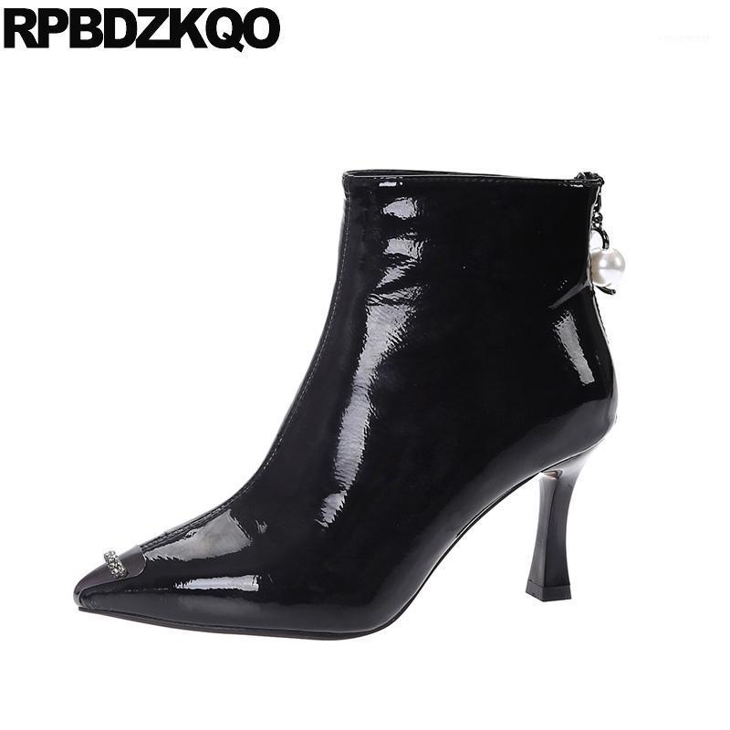 

metal pointy fashion waterproof short women boots winter 2020 black booties pointed toe high heel shoes fur stiletto1