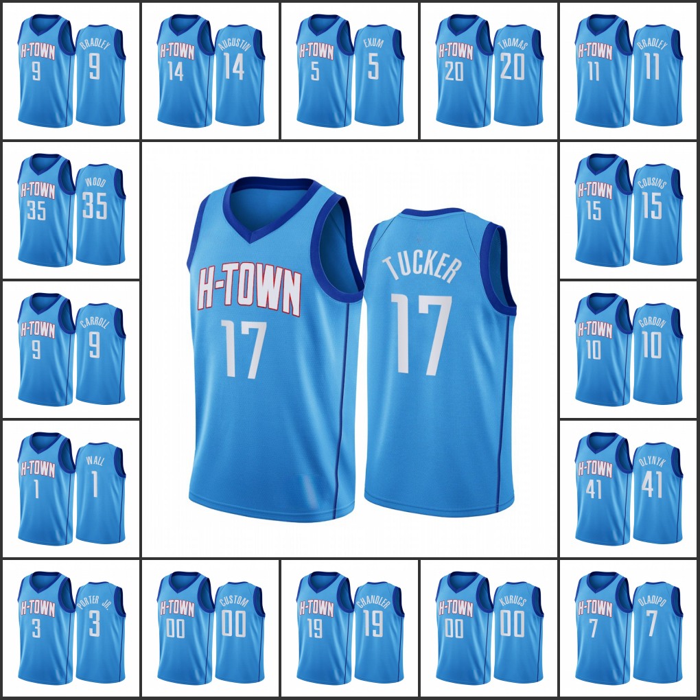 

Men Houston Rockets' P.J. Tucker Christian Wood Victor Oladipo Eric Gordon Custom 2021 Blue H-Town Jersey