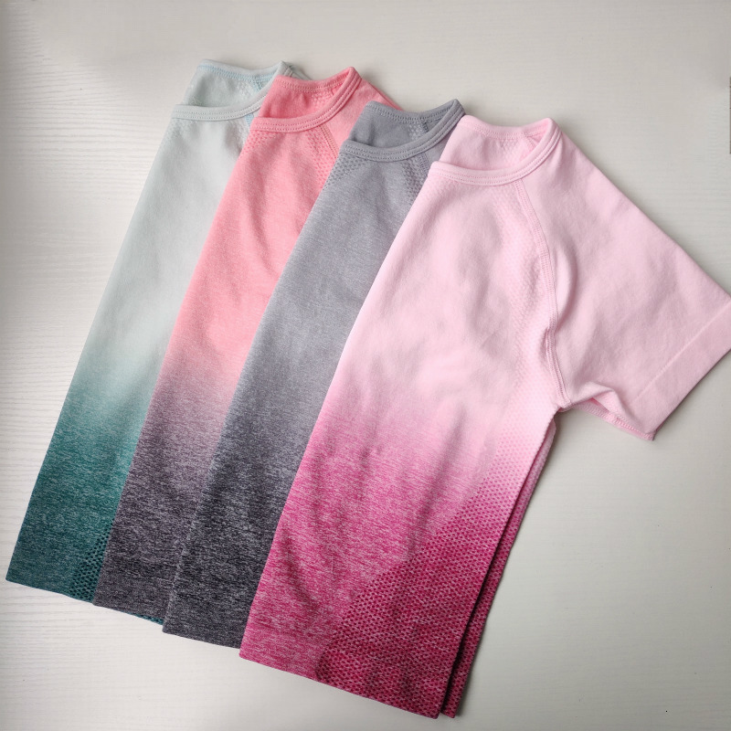 

2021 New Ombre Seamless Shortsleeve Cropped Gym Crop Top Compression Sleeveless Yoga Shirt Women 33wj, Chalk pink