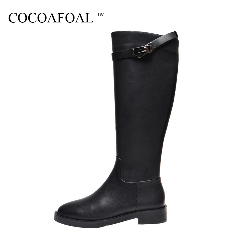 

COCOAFOAL Genuine Leather Women's Knee High Boots Woman Mid-Calf Shoes Sexy High Heel Genuine Leather Boots Straight, Black
