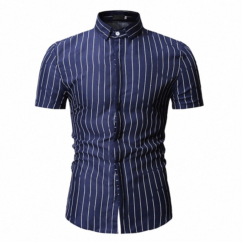 Men's Shirt Striped Classic Collar Print Tops Blue White Black 60LP#