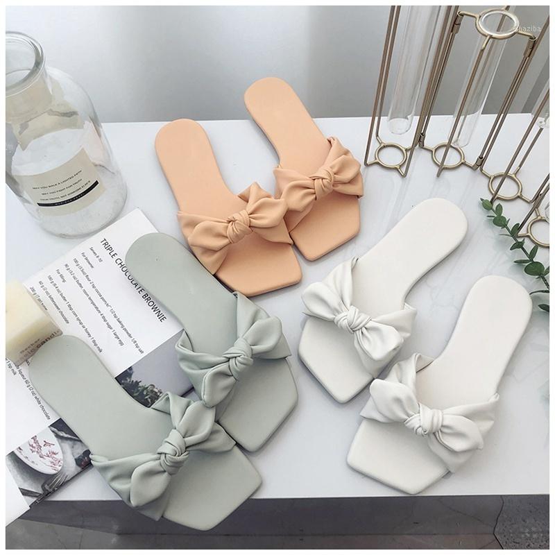 

Bohemian Women Bow Flat Slippers Summer Outdoor Non-slip Beach Shoes Flip Flops Slip On Slippers Slides Zapatos Mujer1, Green