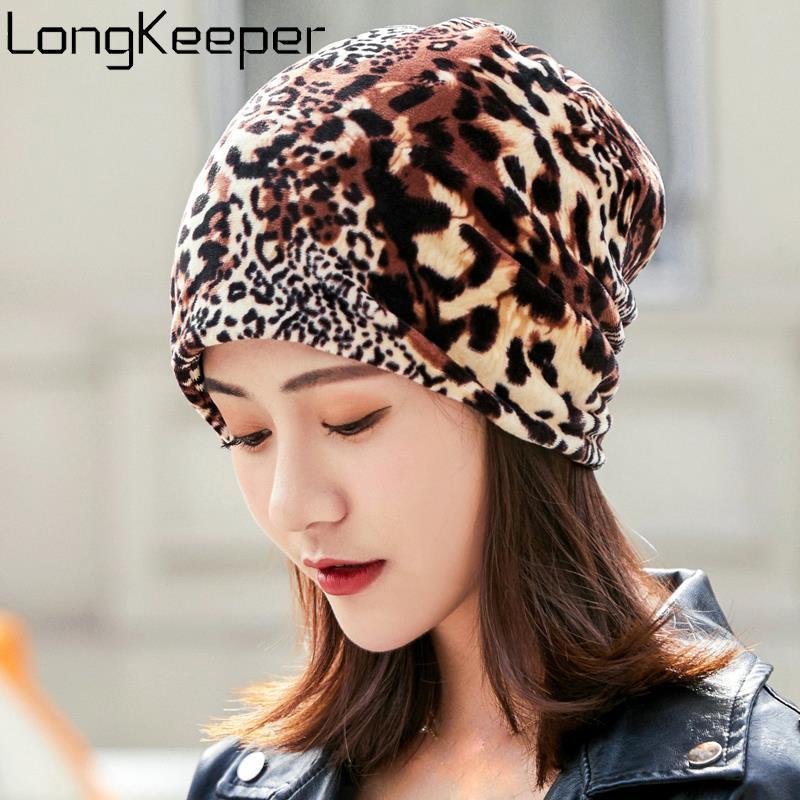 

Fashion Women's Leopard Bonnet Female Smile Cap Scarf Spring Autumn Beanies Hip Hop Skullies Soft Slouchy Headwear For Girl, Xl-navy