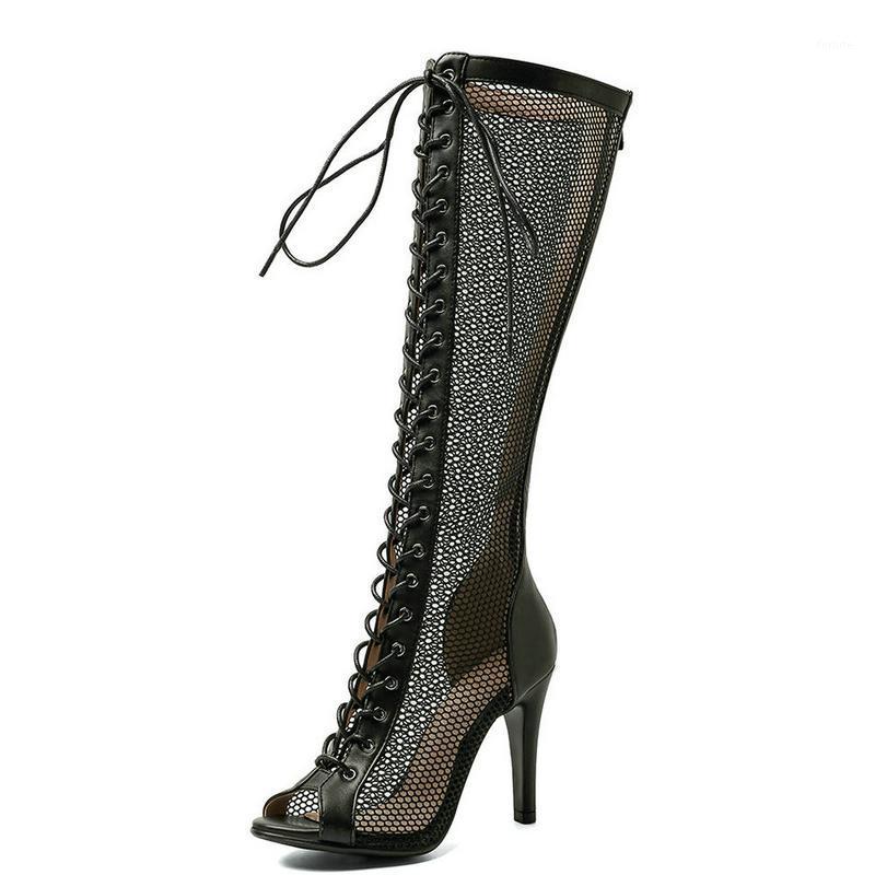 

Fashion Comfort Air Mesh Women Sandals Sexy Thin Heels High Quality Lace Up Summer Shoes Party Casual Open Toe Sandals Size 431, White