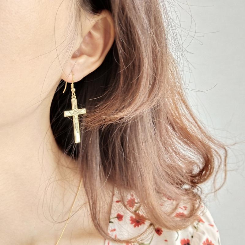 

925 Solid Sterling Silver Minimalist Jewelry Dangle Jesus Cross Earrings Gold Women Drop Earrings Chrsitmas Gift
