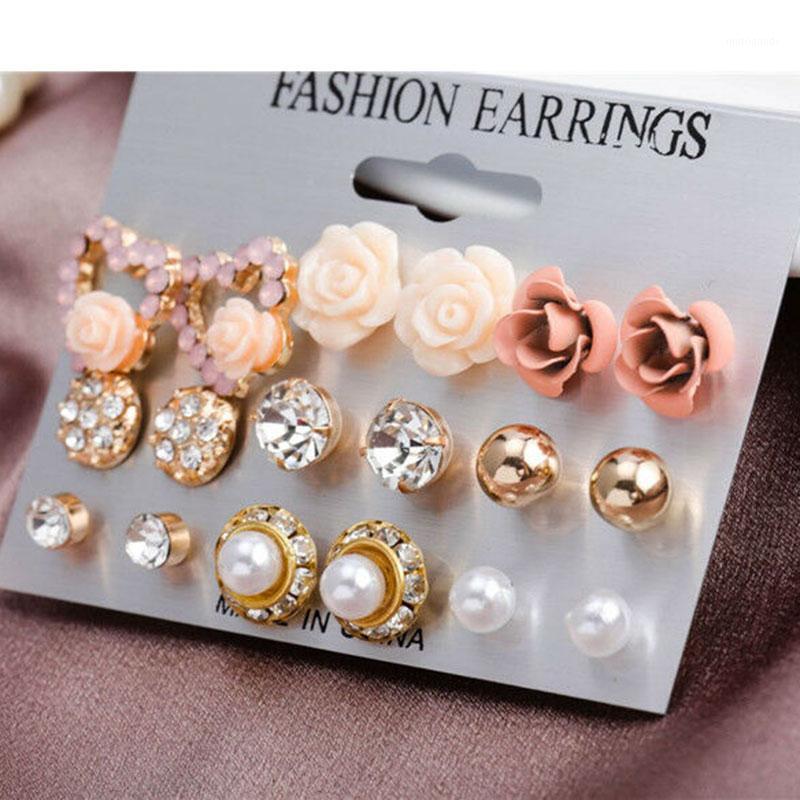

Elegant 9 Pairs Women's Crystal Pearl Studs Earrings Set Girls Fashion Rose Flower Stud Earrings Heart Ear Jewelry Gifts1