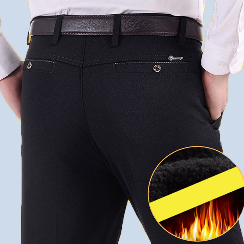 

2021 New Tang Gentleman Do Not Engine Moownuc Slim Fit Casual Pants Keep Warm Winter Fashion Pant Men CG0A, Black