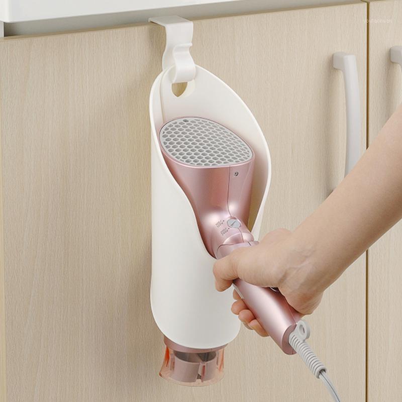 

Hanging Organizer Wall Stand Bathroom Rack Space Saving Storage Hair Dryer Holder No Drilling Plastic1
