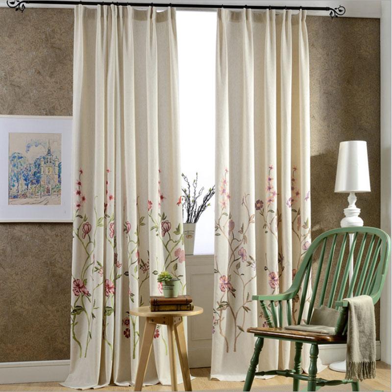 

Flowers Cotton Embroidery Curtain Fabric Study Room Curtains Floral Embroidered In The Living For Kitchen Linen Modern Cortina, Colour 1