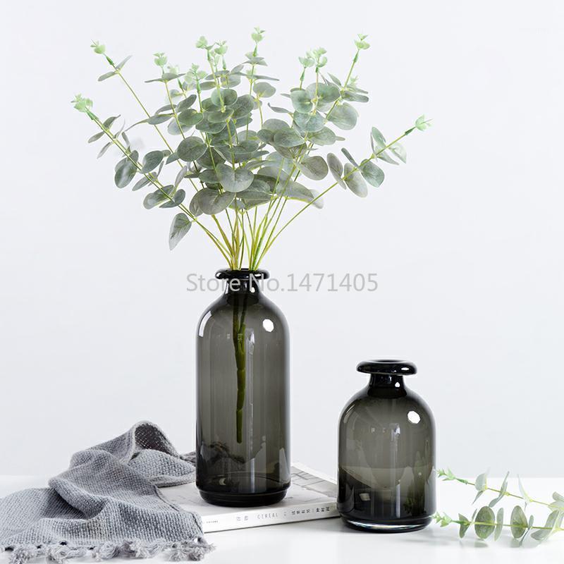 

Simple glass vase Nordic style retro smoked dark vase decoration living room tabletop decoration glass flower for home1