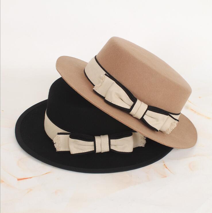 

Wide Brim Hats 100% Wool High Quality Fedora For Women Bowtie Ribbon Winter Hat Comfortable Cool Beautiful Various Colors, Black