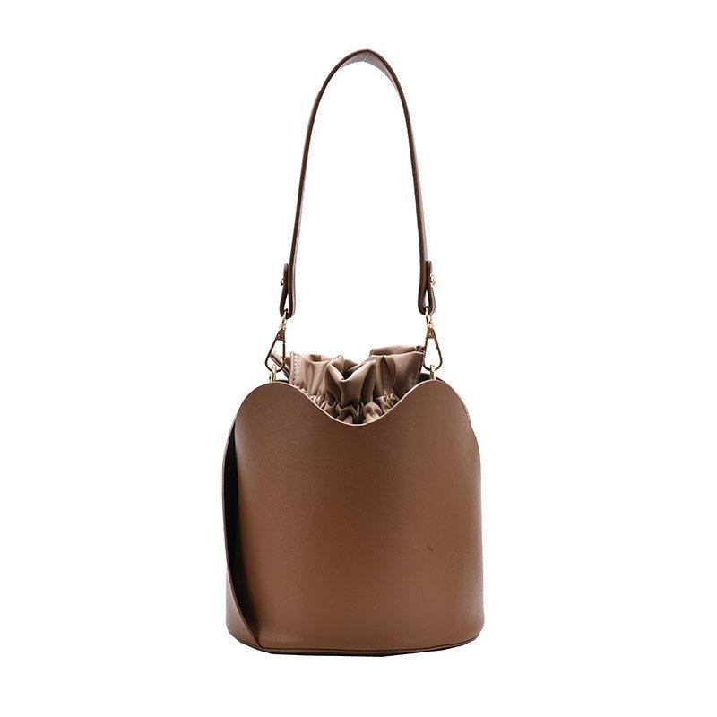 

Women Shoulder Bag 2021 Retro Female Designer Personality Bucket Bag Simple Youth Girl Brown Purses And Handbags PU Leather