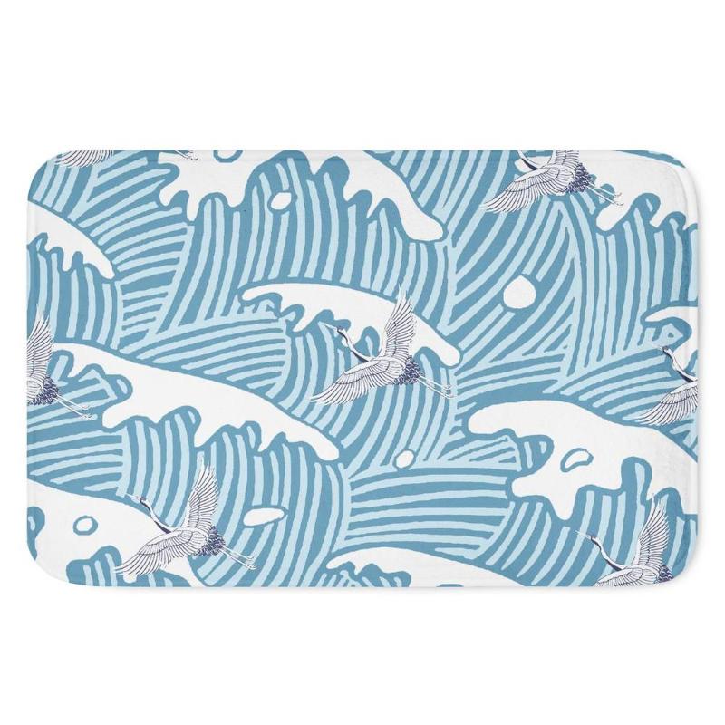

Upetstory Printing Waves Bathroom Bath Floor Mat Anti-slip Door Mat in Hallway Super Soft Suede Outdoor for Entrance Door, Yy0170cn