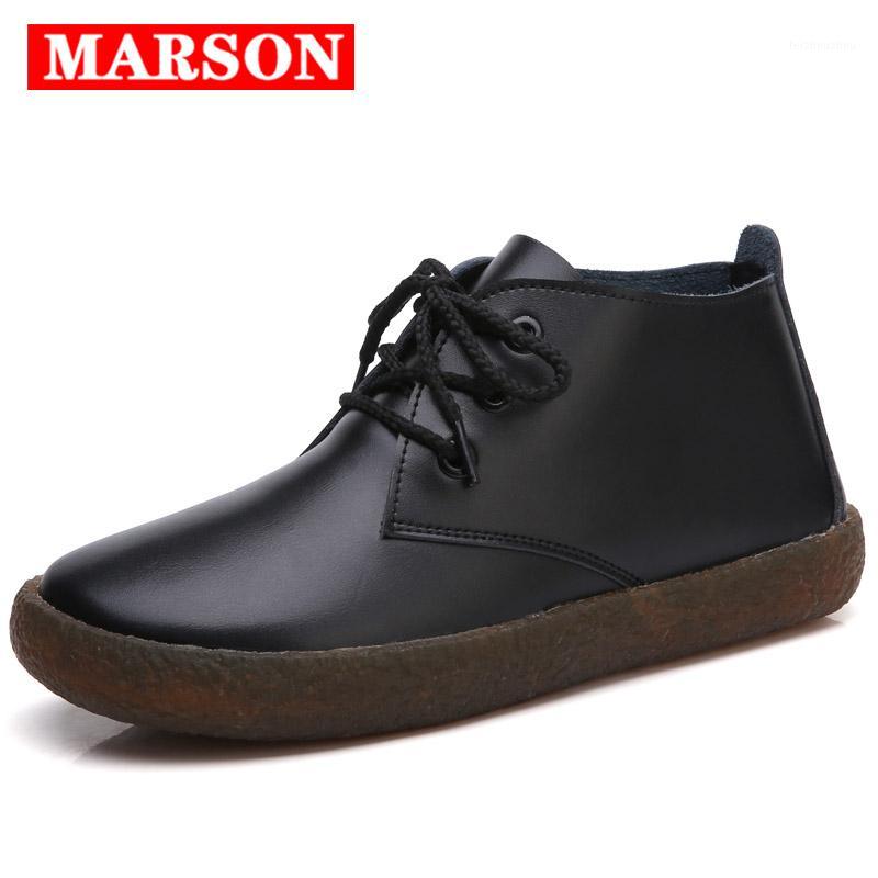 

MARSON Women's Casual Boots Genuine Leather Lace up Ladies Moccasins Short Ankle Boots Ankle for Women Footwear Flats Shoes1, Black