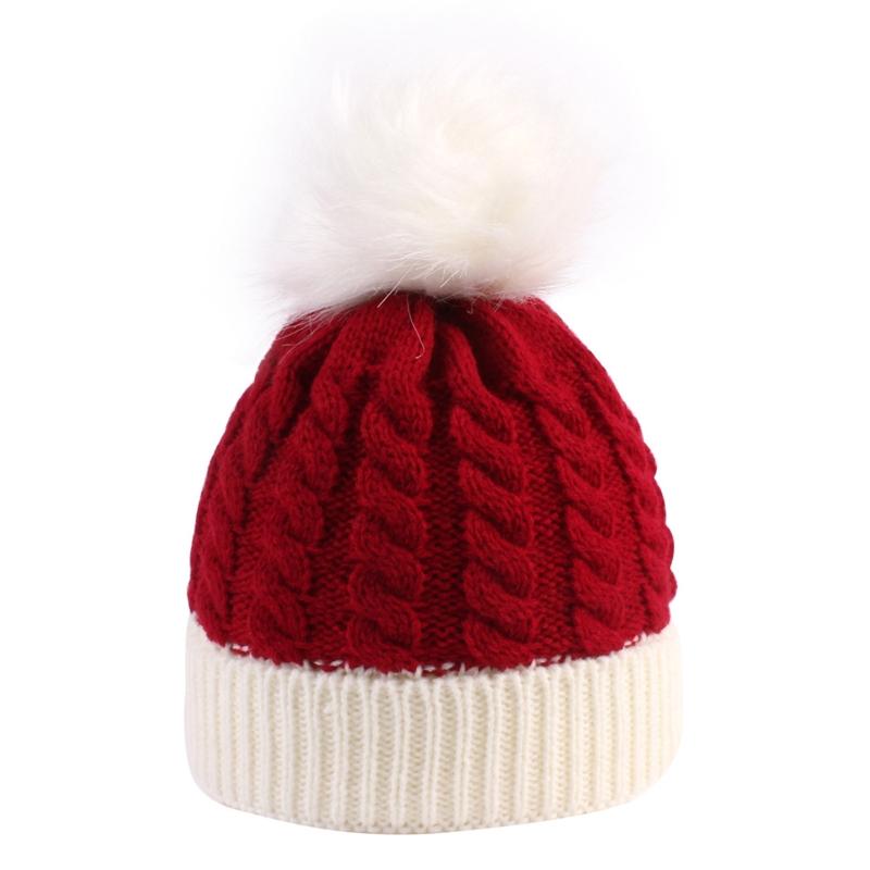 

Infant Kids Baby Christmas Pompom Beanie Hat Chunky Cable Knit Cuffed Skull Cap D0LF, White