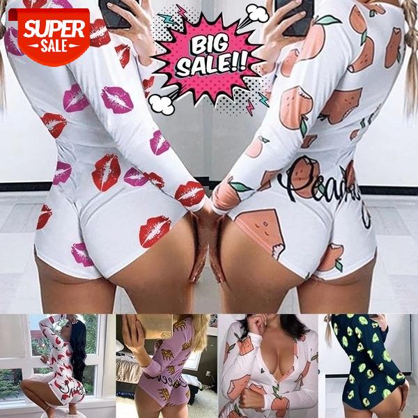 

Summer Ladies Pajamas Jumpsuit Sexy Women Bodysuit Long Sleeve Deep V Neck Bodycon Stretch Leotard Button Short Romper #rs3A, Black;white