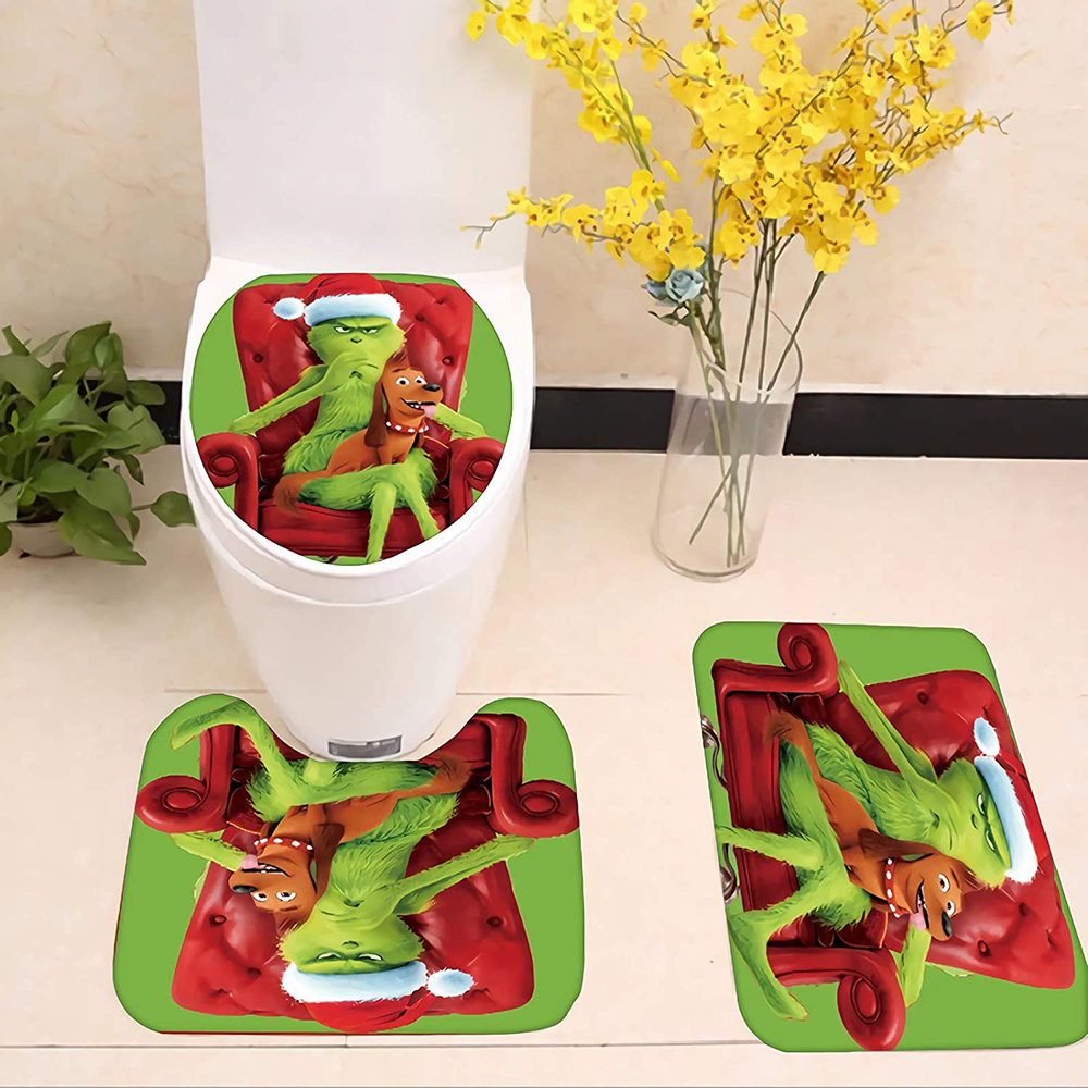 

The Grinch Stole Christmas Waterproof Shower Curtain Carpet Cover Toilet Cover Bath Mat Pad 4 Piece Set 3D Print Bathroom Decor 201128