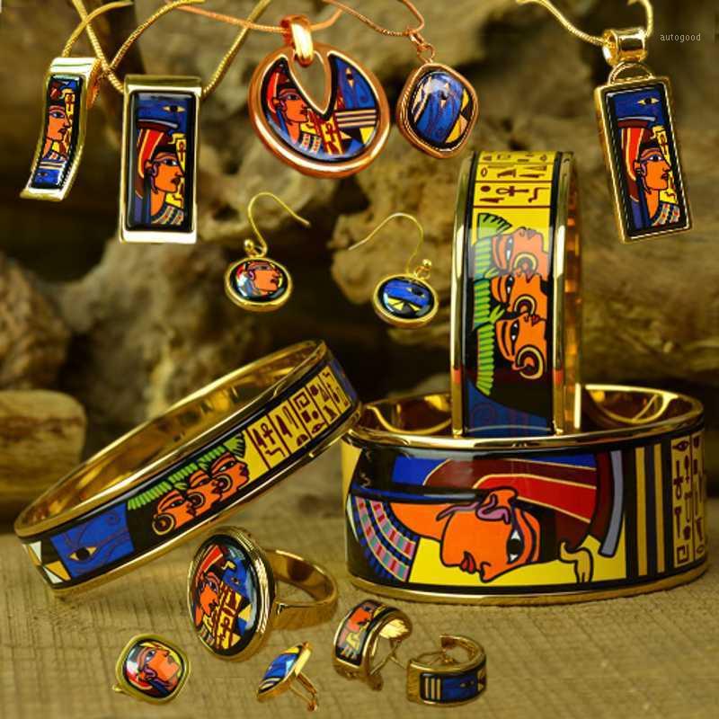 

Bangle 2021 Accessories Cleopatra Series Fashion Enamel Jewelry Cloisonne Woman Bracelet Pendant Ring Earrings1