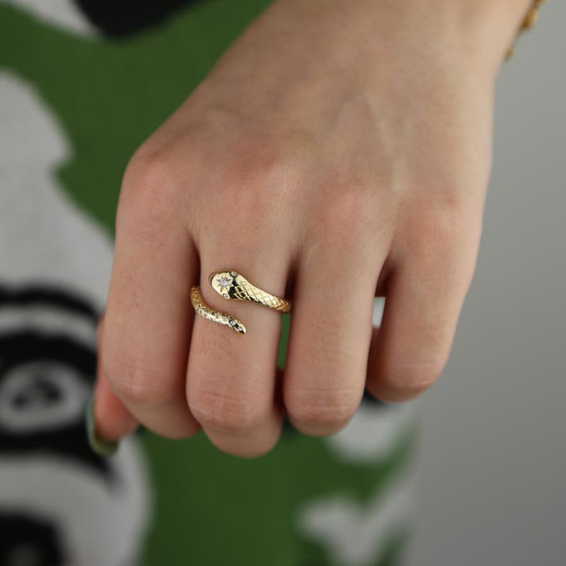 

Open wrap snake shape micro pave cz sparking bling stabrust star engraved charm adjust band cz fashion trendy finger rings