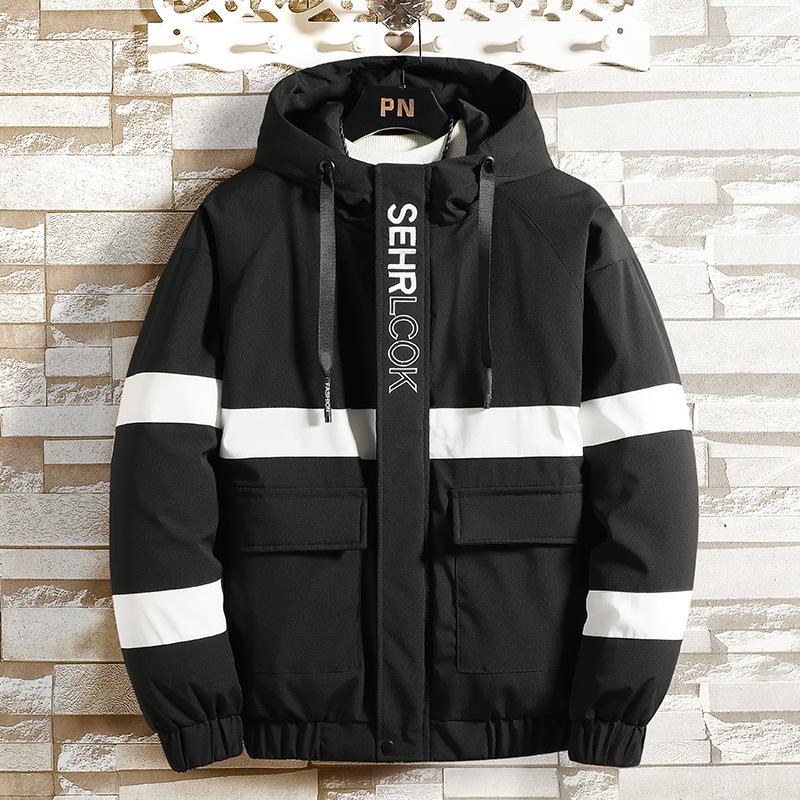 

Men Parka Coats Winter Jacket Mens Thicken Hooded Windproof Parkas Overcoat Casual Man Warm Down Jackets Pockets Outerwear, Black