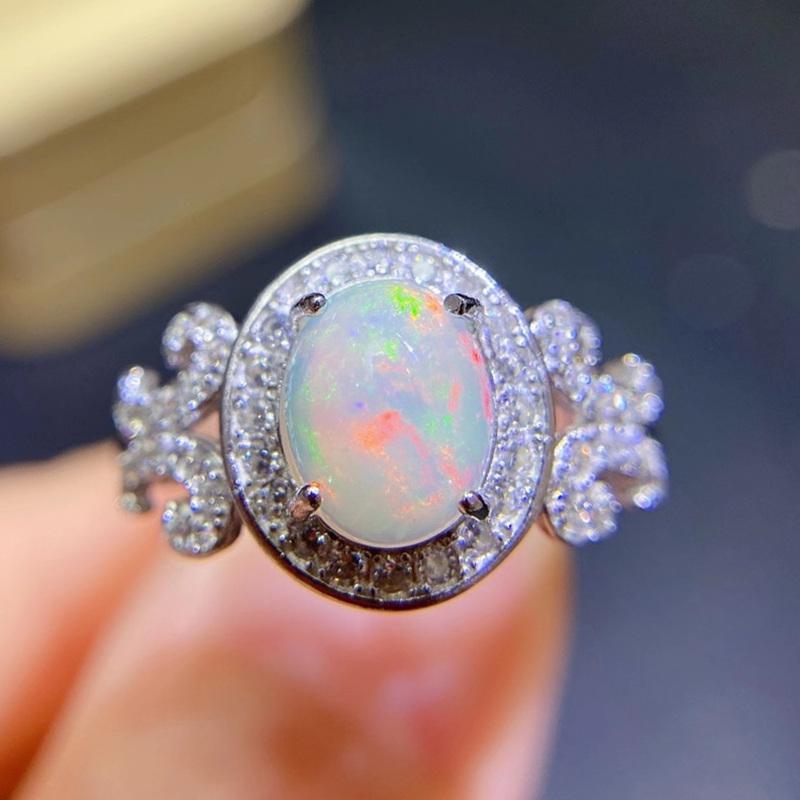 

Cluster Rings Natural Real White Opal Traditional Ring 6*8mm 0.8ct Gemstone 925 Sterling Silver Fine Jewelry Q208214, Golden;silver