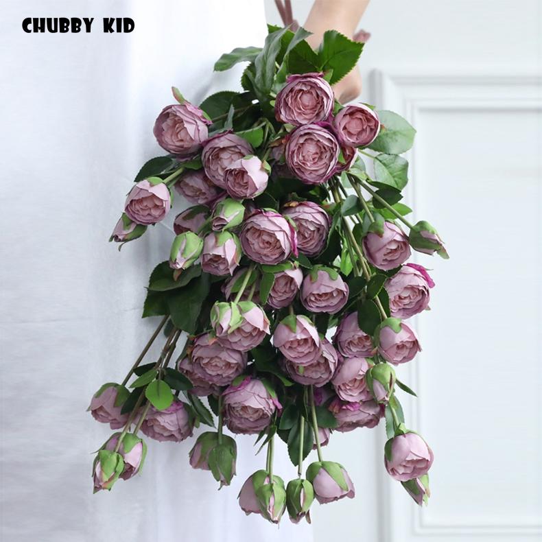 

6pcs /lot ! 5 heads high quality English roses fake decorative rose flowers wedding artificial flower wholesale, Rose red rose