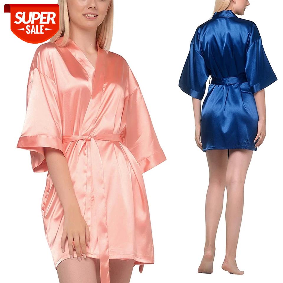 

Women's Pure Color Kimono Gown Silky Short Nightgown Bridesmaids Lingerie Robes Lightweight Nightwear #7Z8x, Black;white