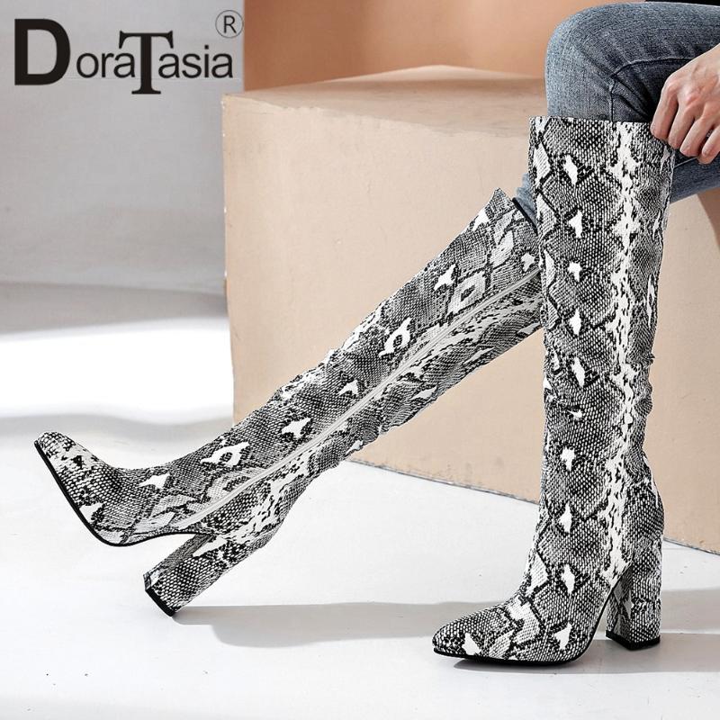 

DORATASIA New Fashion Office Lady Knee High Boots 2020 Sexy Party Boots Women Autumn Pointed Toe High Heels Pleated Shoes Woman, Brown