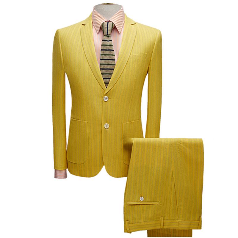 

XZ109] Gentleman Mens Striped 2 Piece Wedding Tuxedo Young Man Suits For Bridegroom Christmas Dinner Church Dress Wear Fashion, Yellow