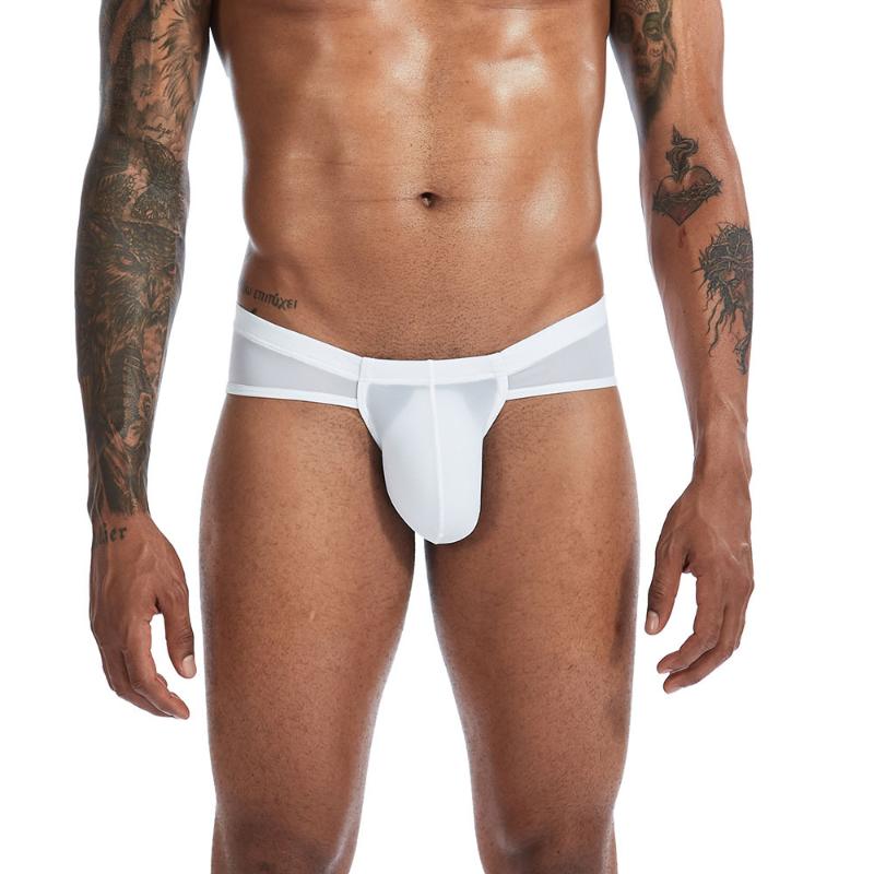 

Men' ice silk underwear men' briefs low waist breathable solid color sexy briefs ultra-thin transparent underwear, Black
