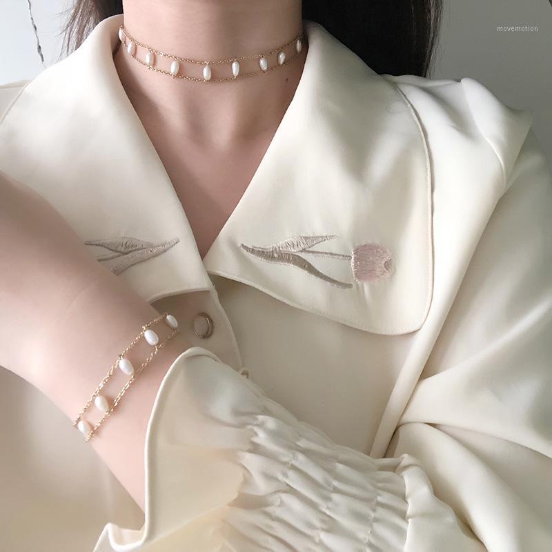 

Timeless Wonder Titanium Natural Pearl Wrap Choker Necklace Women Stainless Steel Jewelry Gothic Boho Kpop Top Sweet Set 84141