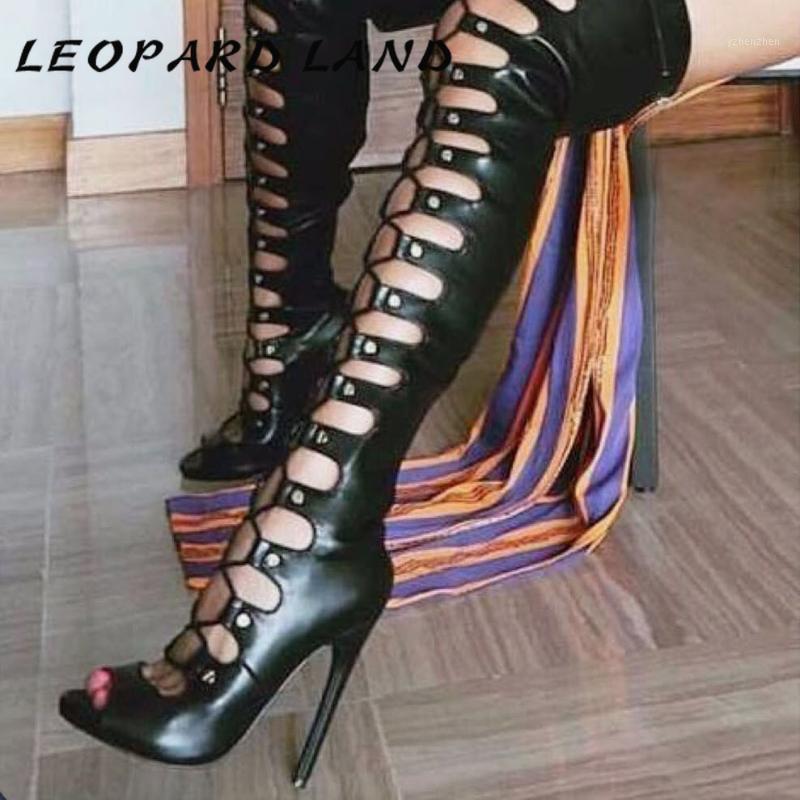 

LEOPARD LAND Lace High-heeled Shoes Roman Sandals Women's Shoes High Heel Boots Hollowing Out Sexy Party Club Boots ZL-ZG938-801, Black