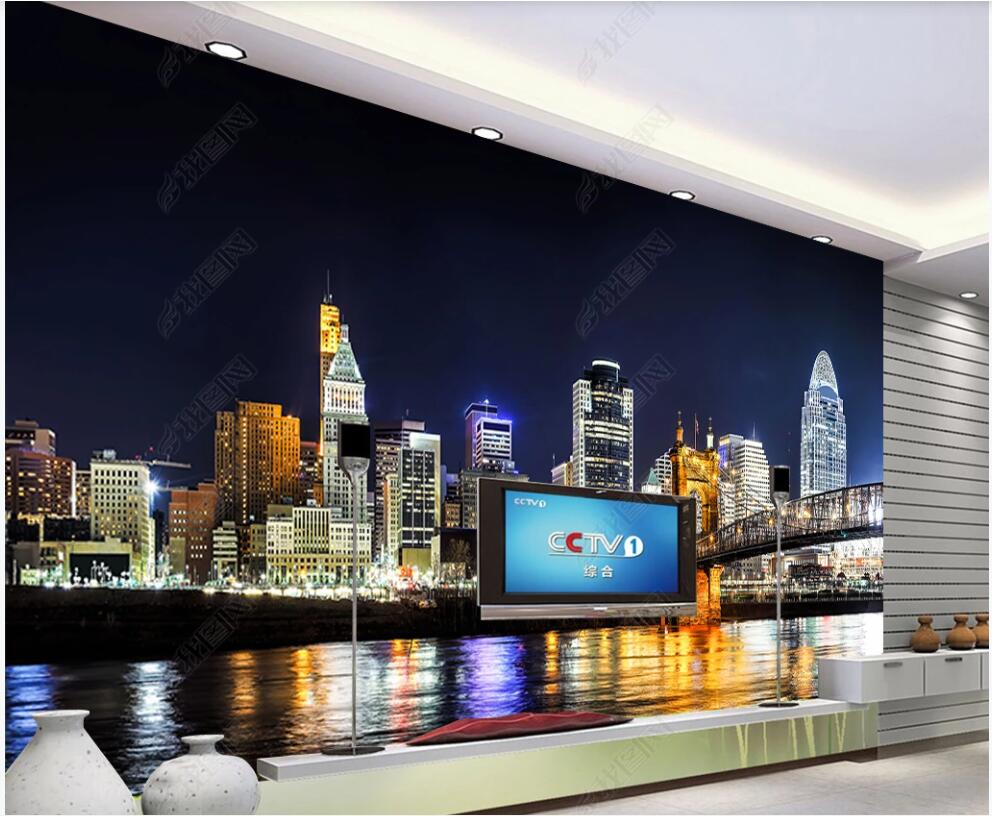 

3d wallpaer custom photo mural Night scene water city HD photography 3d wall murals wallpaper for walls 3 d living room home decor, Non-woven wallpaper