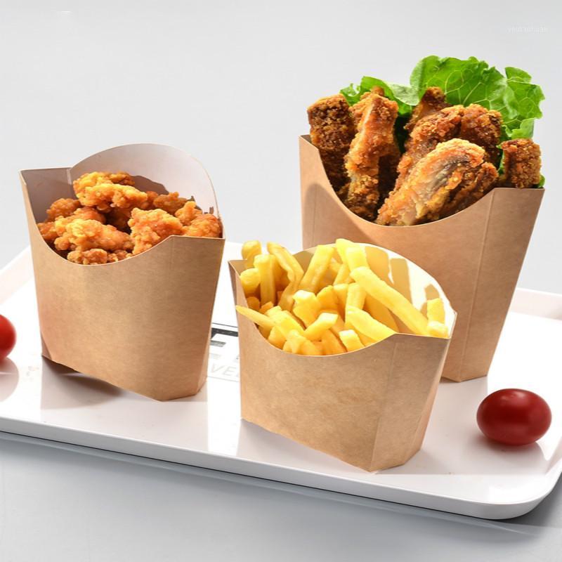 

100PCS French Fries Disposable Kraft Paper Snack Anti-oil Cups Packing Box Take away Fast Holders Takeaway Supplies1