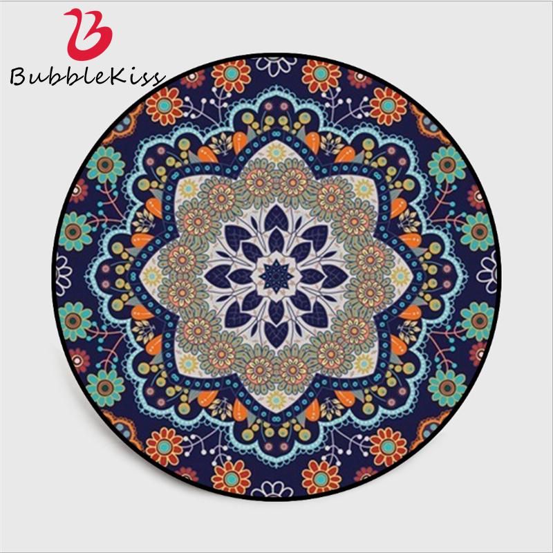 

Ethnic Style Round Carpet Deep Blue Flower Pattern Carpets For Living Room Sofa Coffee Table Mat Non-slip Round Floor Mats, Jq-carpets-264
