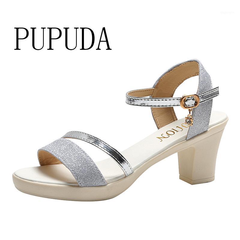 

PUPUDA One-Line Buckle High Heel Shoes Women All-Match Open-Toed Sandals Fresh Ladies Sandals 20201, Gold