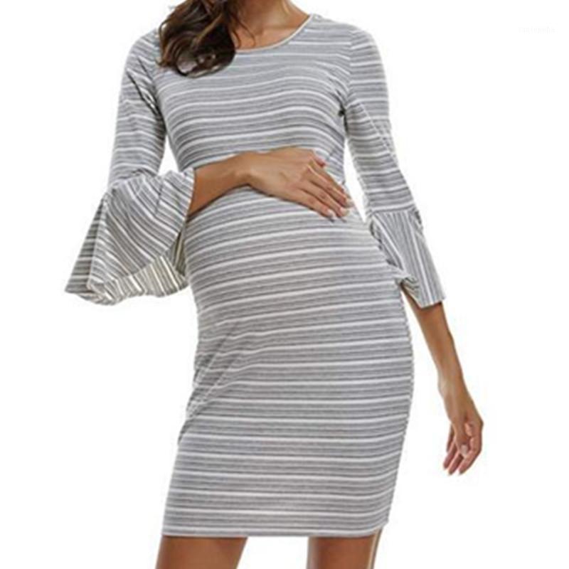 

bunvel Pregnant Mother Dress Striped Printed Flare Sleeve Maternity Clothes Dresses Pregnancy Clothes Vestidos1, Black