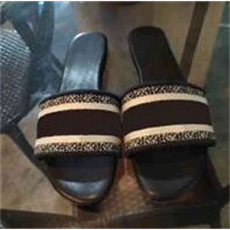 

Slippers Top quality luxury Designer Blue White stripes Sandals Denim Flat Slipprs Brand Shoes Ladies Summer outdoor beach causal Flip Flops D00I