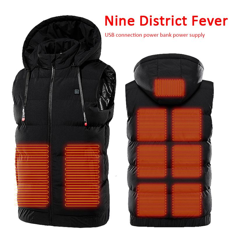 

USB Electric Heated Hooded Vest Thermal Waterproof Jacket Accessories Vest Heating Warmer Pad Hiking Warm Outdoor Clothes, Black